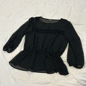Lily Rose Women's Black & White Polka Dot Crew Neck Long Sleeves Peplum Blouse M